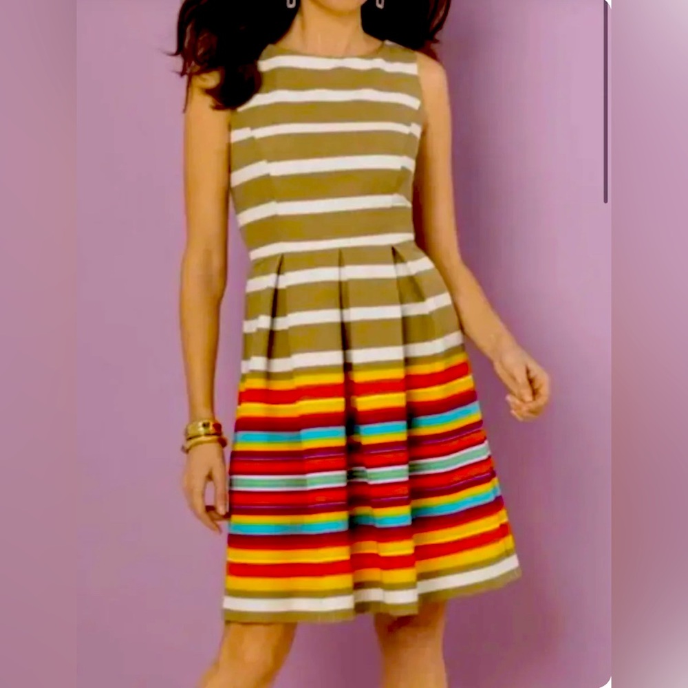 Ronni Nicole Multicolored Sleeveless Striped Pleated Sheath Dress Size 10
